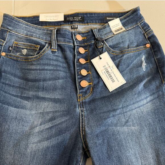 Judy Blue jeans On The Rise high waist distressed raw hem skinny fit Sz 9/29 NEW - Picture 4 of 12